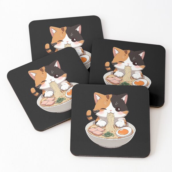 Item preview, Kawaii Calico Cat Eating Ramen  designed and sold by dudelinart.
