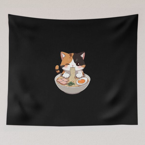 Item preview, Kawaii Calico Cat Eating Ramen  designed and sold by dudelinart.
