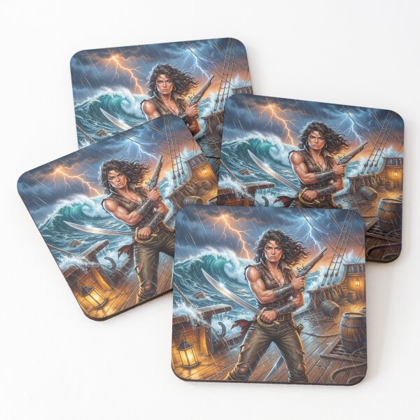 Item preview, Storm Pirate Heroine fantasy art painting designed and sold by Vintage Designs +.