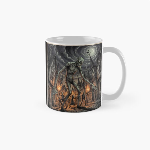 Item preview, Frankenstein's monster chased by angry villagers illustration art designed and sold by Vintage Designs +.
