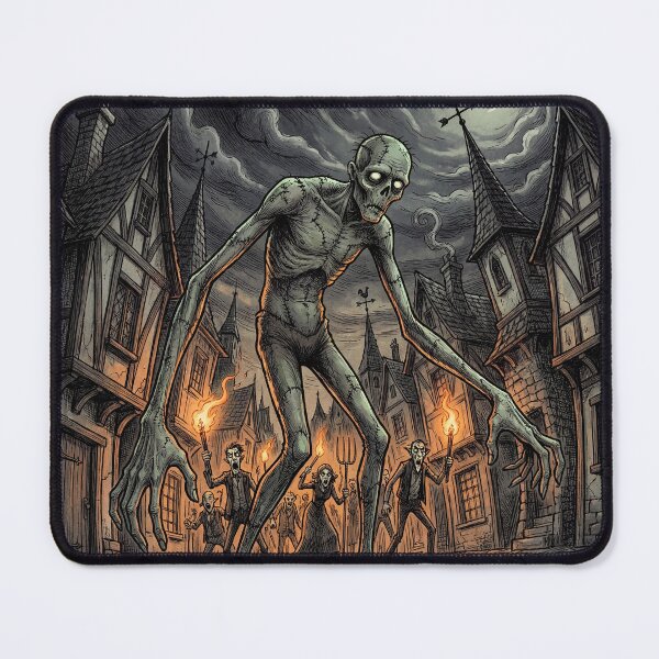 Item preview, Frankenstein's monster chased by angry villagers illustration art designed and sold by Vintage Designs +.