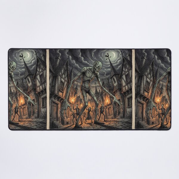 Item preview, Frankenstein's monster chased by angry villagers illustration art designed and sold by Vintage Designs +.