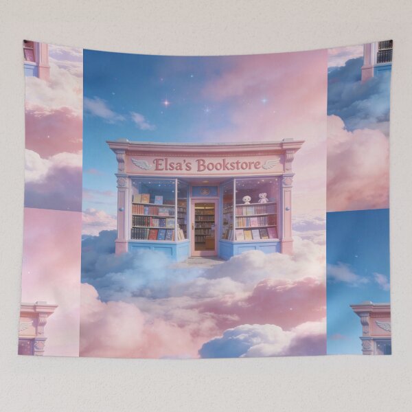 Item preview, Pastel Cloud Bookstore Art | Cozy Cottagecore Aesthetic Floating Library | Dreamy Pink Sky Book Lover Gift designed and sold by Cherrydora.