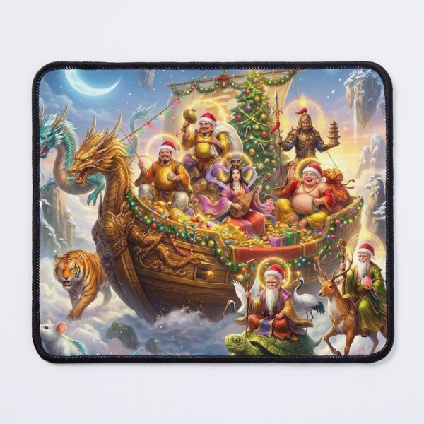 Item preview, Seven Lucky Gods Christmas Voyage | Japanese Holiday Fantasy Art designed and sold by Mori-no-Akari.