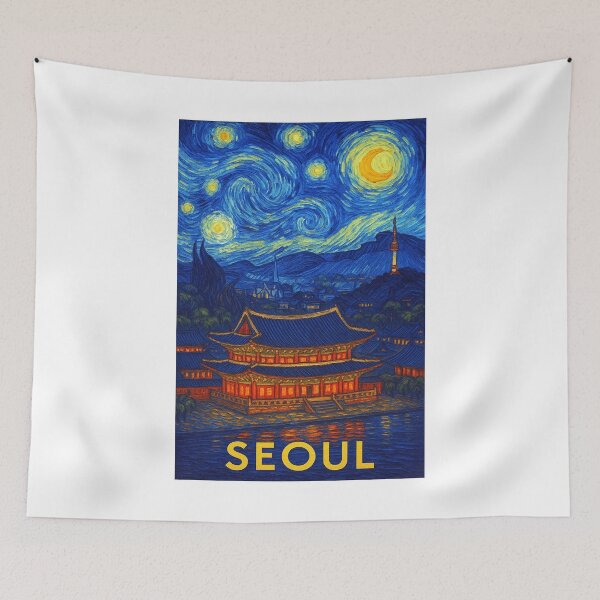 Item preview, ✨Seoul – Stary Night / Vincent van Gogh Inspired Travel Poster – South Korea Edition – CITY OF MORNING CALM✨ designed and sold by WheelieGdArt.
