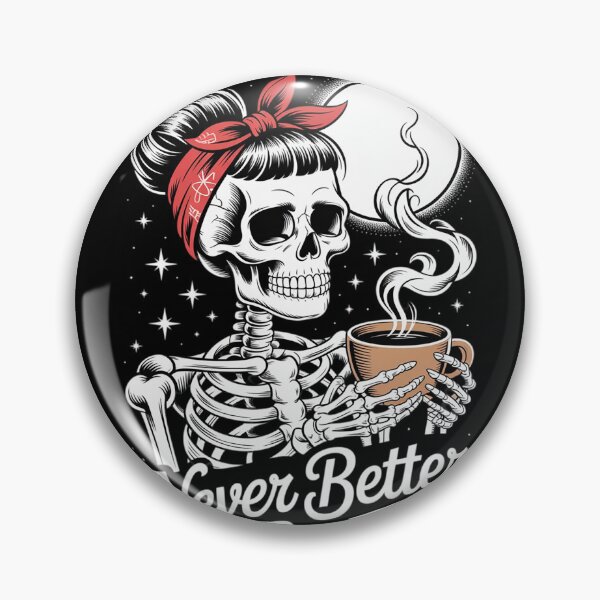 Item preview, Never Better Skeleton Woman Drinking Coffee Moon 2  designed and sold by lilLilaBatArt.