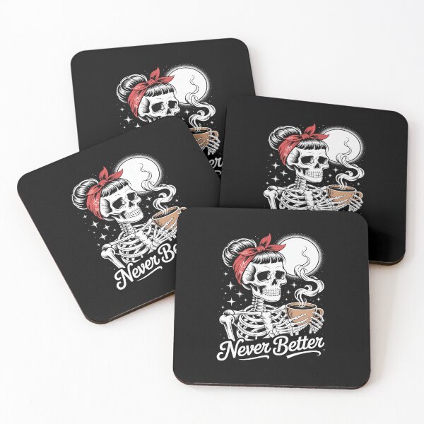 Item preview, Never Better Skeleton Woman Drinking Coffee Moon 2  designed and sold by lilLilaBatArt.