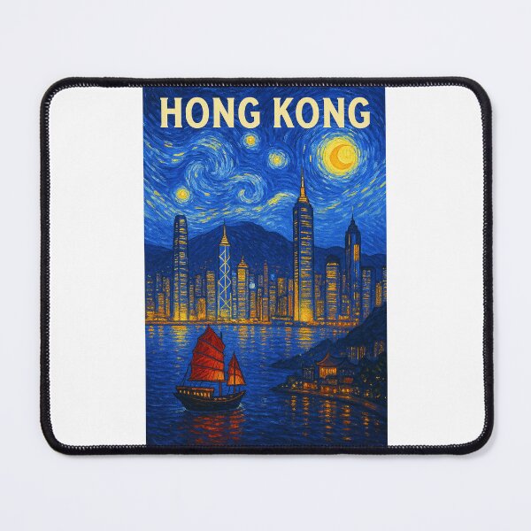 Item preview, ✨Hong Kong – Stary Night / Vincent van Gogh Inspired Travel Poster – China Edition – PEARL OF THE ORIENT✨ designed and sold by WheelieGdArt.