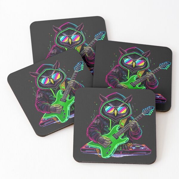 Item preview, Owl DJ Guitarist | Neon Music Crossover designed and sold by ColorSplash123.