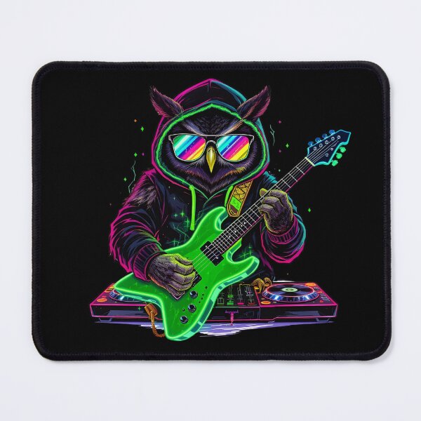 Item preview, Owl DJ Guitarist | Neon Music Crossover designed and sold by ColorSplash123.