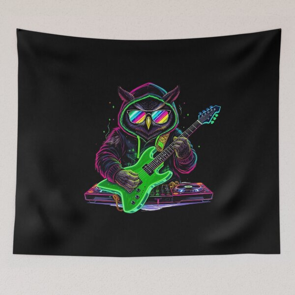 Item preview, Owl DJ Guitarist | Neon Music Crossover designed and sold by ColorSplash123.