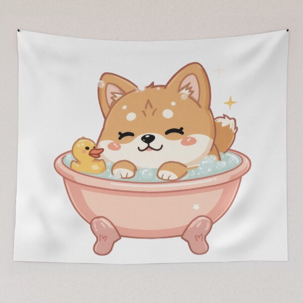 Item preview, Kawaii Shiba Inu in Bubble Bath – Cute Pastel Dog Illustration designed and sold by Visualynx.