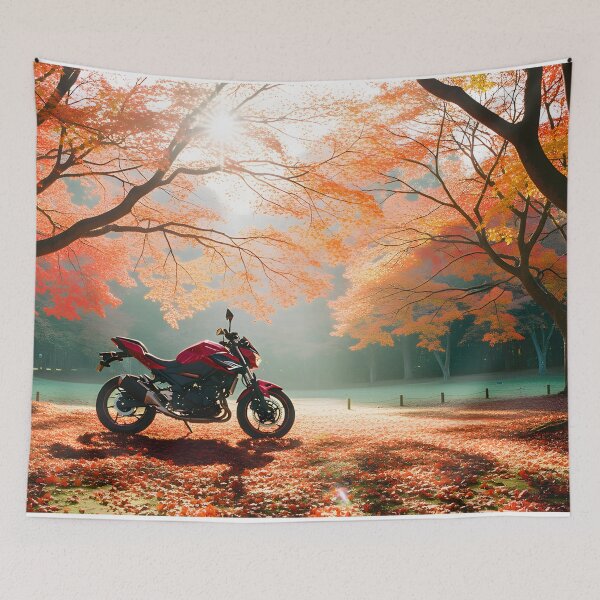 Item preview, Red Motorcycle in Autumn Forest designed and sold by MINE Design-Works.
