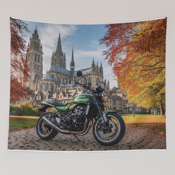 Item preview, Green Retro Motorcycle in Autumn Park designed and sold by MINE Design-Works.