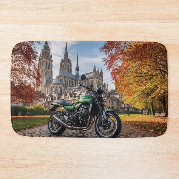 Item preview, Green Retro Motorcycle in Autumn Park designed and sold by MINE Design-Works.