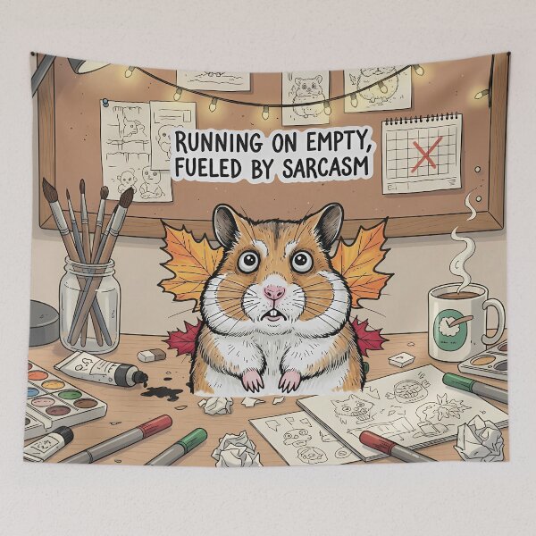 Item preview, Running On Empty Fueled By Sarcasm - Funny Exhausted Artist Hamster designed and sold by MoodimalStudio.