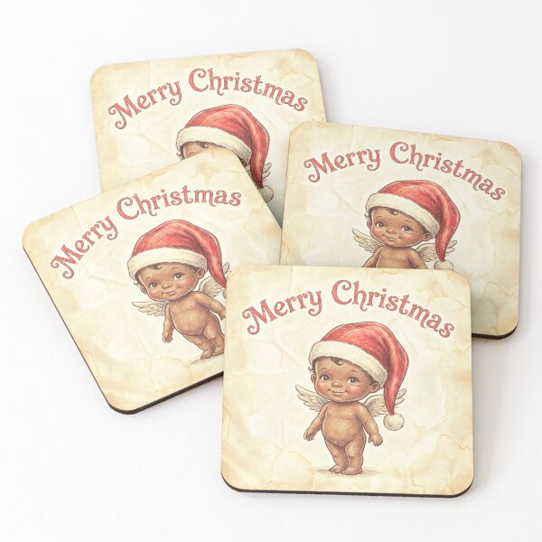 Item preview, Vintage Merry Christmas Black Cherub - Retro African American Angel Baby designed and sold by Hen-C-Art.