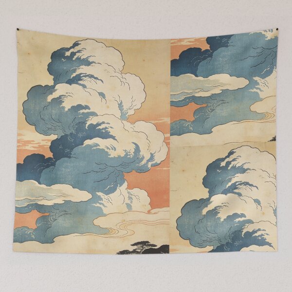Item preview, Vintage Japanese Ukiyo-e Cloud Print | Dramatic Indigo Cumulus | Edo Era Art Aesthetic Wall Decor designed and sold by Cherrydora.