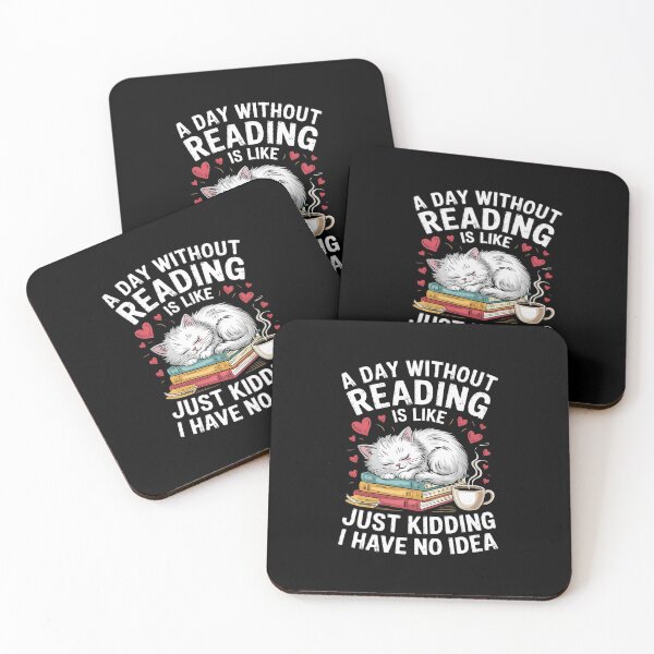 Item preview, A Day Without Reading Bookworm Cat Coffee Book lovers  designed and sold by lilLilaBatArt.