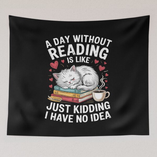 Item preview, A Day Without Reading Bookworm Cat Coffee Book lovers  designed and sold by lilLilaBatArt.