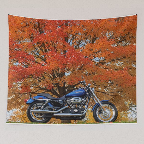 Item preview, Blue Cruiser Motorcycle under Autumn Tree designed and sold by MINE Design-Works.