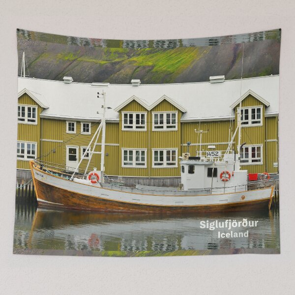 Item preview, Small fishing town in a narrow fjord - Siglufjordur, Iceland. Original photography designed and sold by studio838.