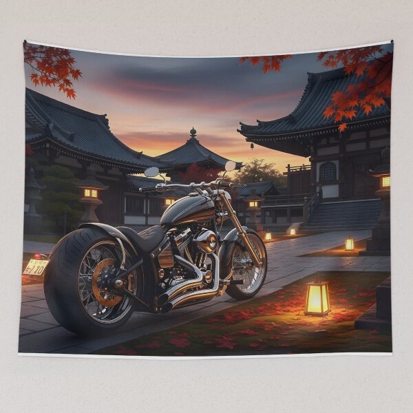 Item preview, Custom Motorcycle at Sunset Temple Path designed and sold by MINE Design-Works.
