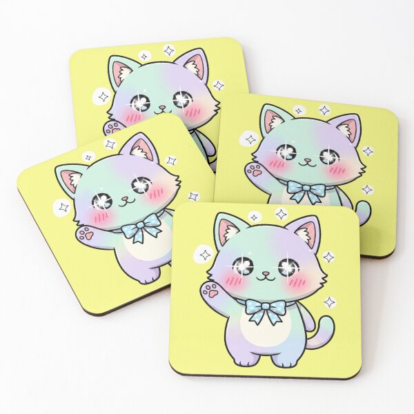 Item preview, Magical Sparkle Pastel Rainbow Cat Kitten Wearing Blue Polka Dot Bow Tie Cute Kawaii Chibi Cat Sticker and Gift designed and sold by bvdesignart.