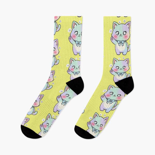 Item preview, Magical Sparkle Pastel Rainbow Cat Kitten Wearing Blue Polka Dot Bow Tie Cute Kawaii Chibi Cat Sticker and Gift designed and sold by bvdesignart.