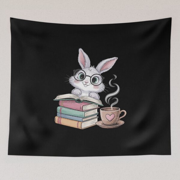 Item preview, Bunny With Books And Coffee Reading Booknerd Bookish Easter  designed and sold by MicanCuteStore.