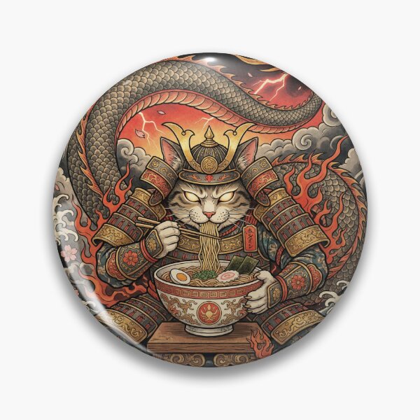 Item preview, Guardian Cat Deity Eating Ramen – Dragon Tail, Red Sky & Mythic Ukiyo-e Style designed and sold by KaryaVisionSTR.