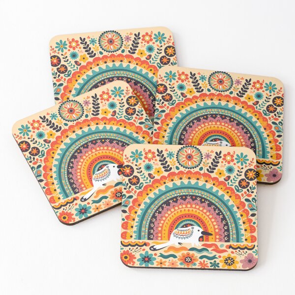 Item preview, Swimming Platypus Under Rainbow – Scandinavian Folk Art by heidiannemorris © designed and sold by FOLK ART FUSION by heidiannemorris.