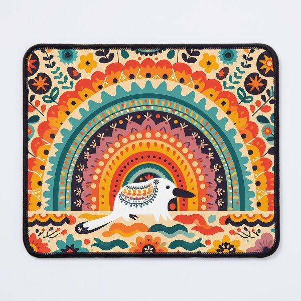 Item preview, Swimming Platypus Under Rainbow – Scandinavian Folk Art by heidiannemorris © designed and sold by FOLK ART FUSION by heidiannemorris.