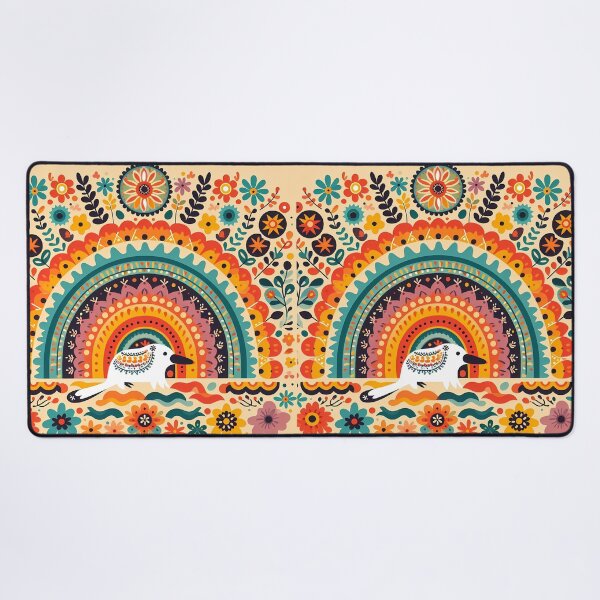Item preview, Swimming Platypus Under Rainbow – Scandinavian Folk Art by heidiannemorris © designed and sold by FOLK ART FUSION by heidiannemorris.