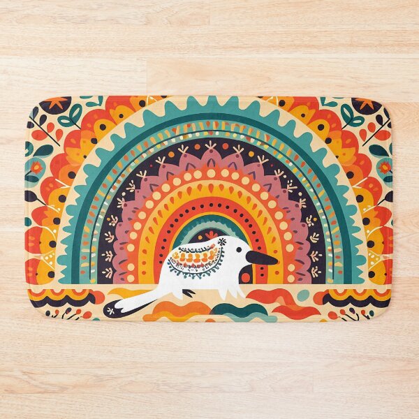 Item preview, Swimming Platypus Under Rainbow – Scandinavian Folk Art by heidiannemorris © designed and sold by FOLK ART FUSION by heidiannemorris.