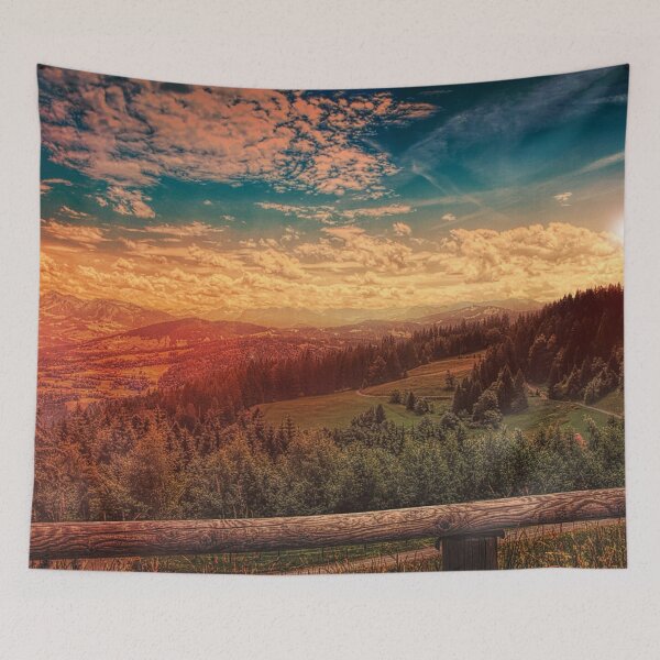 Item preview, Pine Trees Under Blue Sky during Golden Hour designed and sold by Ataqhin.