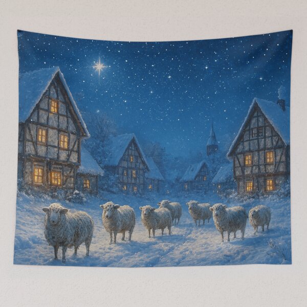 Item preview, Starry night over a snowy village with sheep designed and sold by Sigtrix.