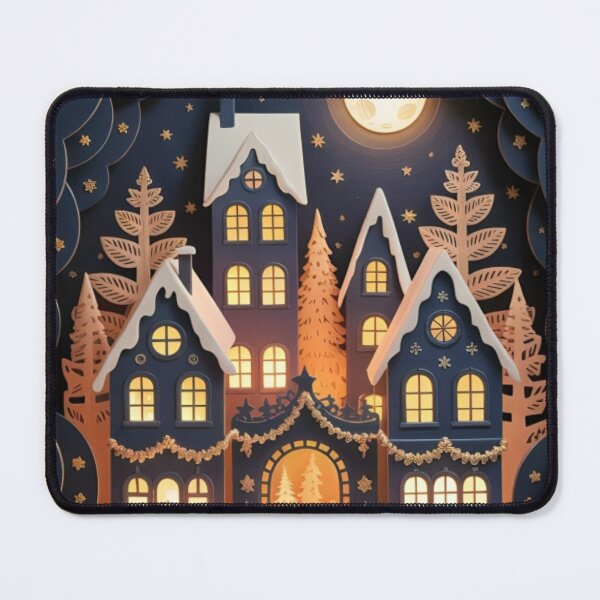 Item preview, Dreamlike 3D Papercut Art Christmas Town Print - Miniature Diorama Layered Winter Poster designed and sold by ZyxDes.