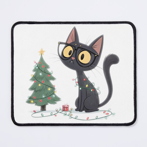 Item preview, Funny Black Cat with Christmas Lights | Cute Holiday Illustration designed and sold by VivoStudio.