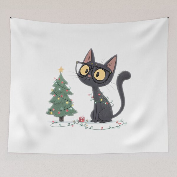 Item preview, Funny Black Cat with Christmas Lights | Cute Holiday Illustration designed and sold by VivoStudio.