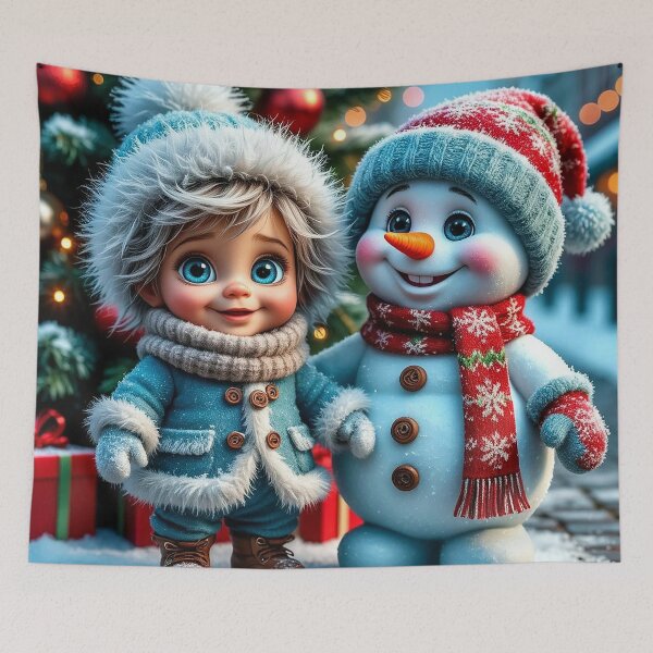 Item preview, Cute Winter Kid and Snowman – Adorable Christmas Holiday Illustration designed and sold by AmetistLight.