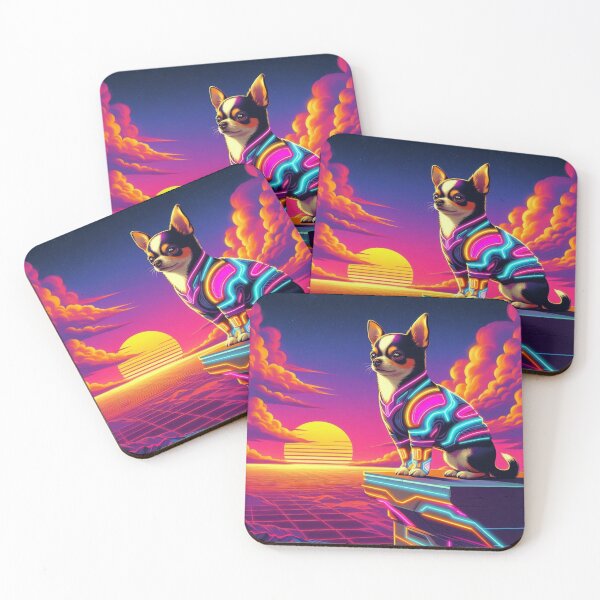 Item preview, 	Neon Chihuahua in Synthwave Sunset designed and sold by Dogandesighn.