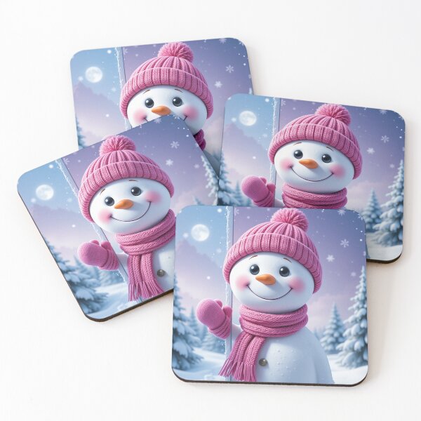 Item preview, Playful Snowman Peeking Illustration – Festive Winter Holiday Art in Pink and Frosty Colors designed and sold by PixelVibe782.