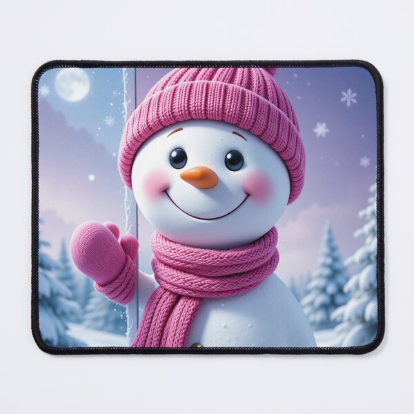 Item preview, Playful Snowman Peeking Illustration – Festive Winter Holiday Art in Pink and Frosty Colors designed and sold by PixelVibe782.