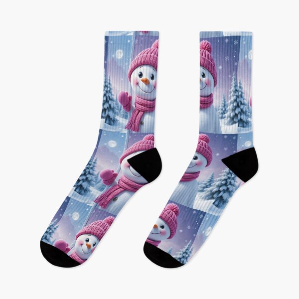 Item preview, Playful Snowman Peeking Illustration – Festive Winter Holiday Art in Pink and Frosty Colors designed and sold by PixelVibe782.