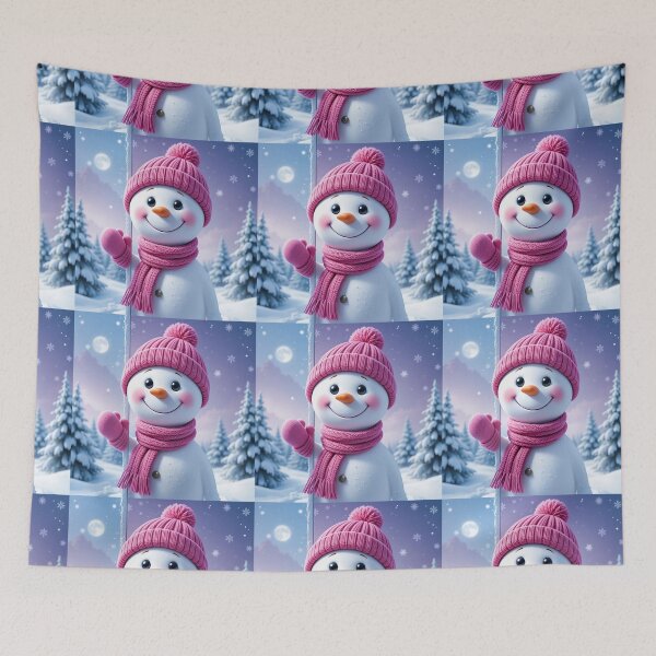 Item preview, Playful Snowman Peeking Illustration – Festive Winter Holiday Art in Pink and Frosty Colors designed and sold by PixelVibe782.