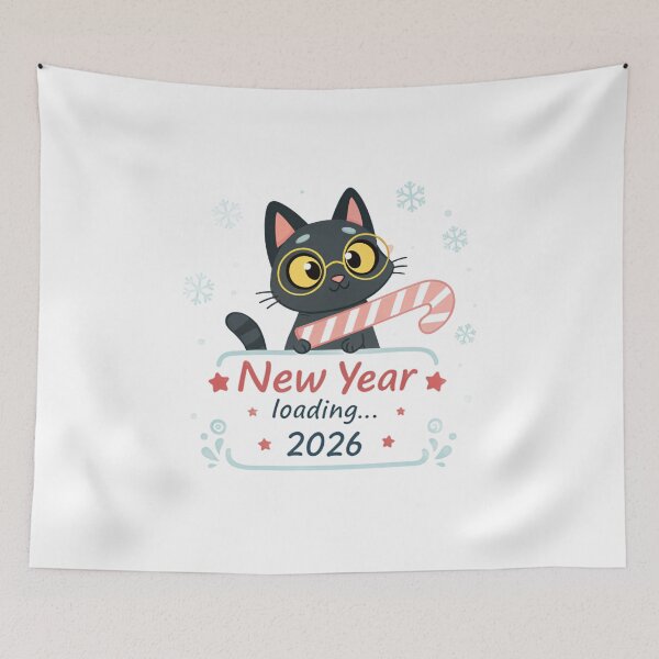 Item preview, New Year Loading 2026 | Cute Funny Black Cat Illustration designed and sold by VivoStudio.
