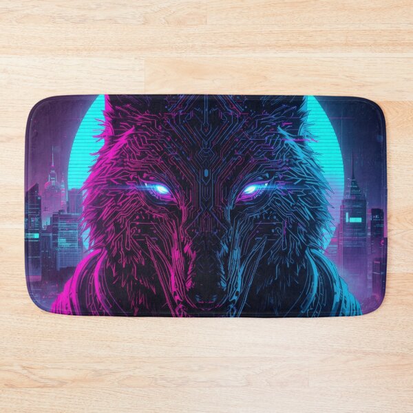 Item preview, Neon Cyberpunk Wolf Head – Glowing Circuit Wolf Art, Synthwave Vaporwave Design designed and sold by Visualynx.