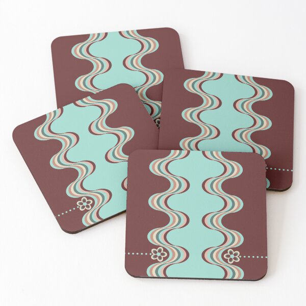 Aperçu de l'œuvre Motif floral ondulé rétro bleu bordeaux créée et vendue par TackyTime.