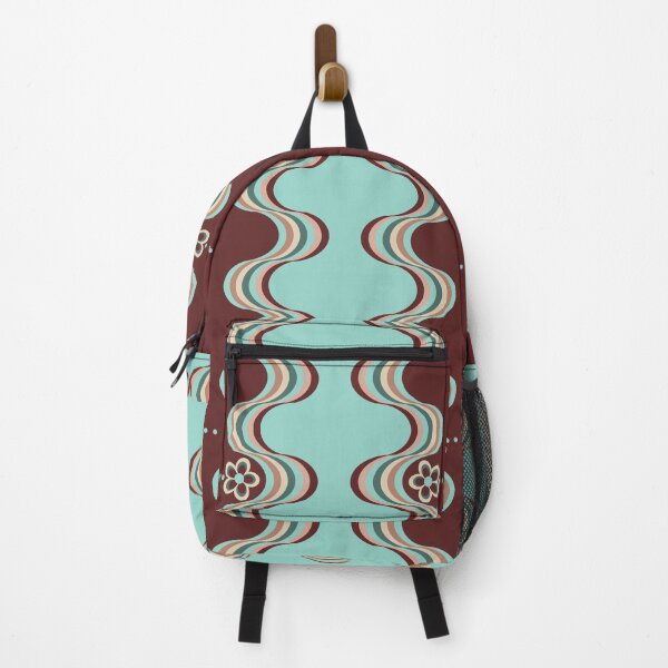 Aperçu de l'œuvre Motif floral ondulé rétro bleu bordeaux créée et vendue par TackyTime.